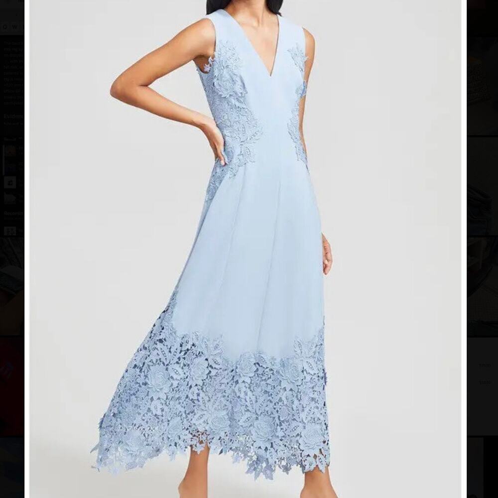 $1,900 NWT Lela Rose Embroidered Appliqué Crepe Evening Gown Dress